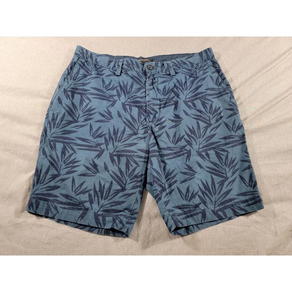 Banana Republic Men Size 32x8 Teal Blue Palm Floral‎ Print Tropical Shorts